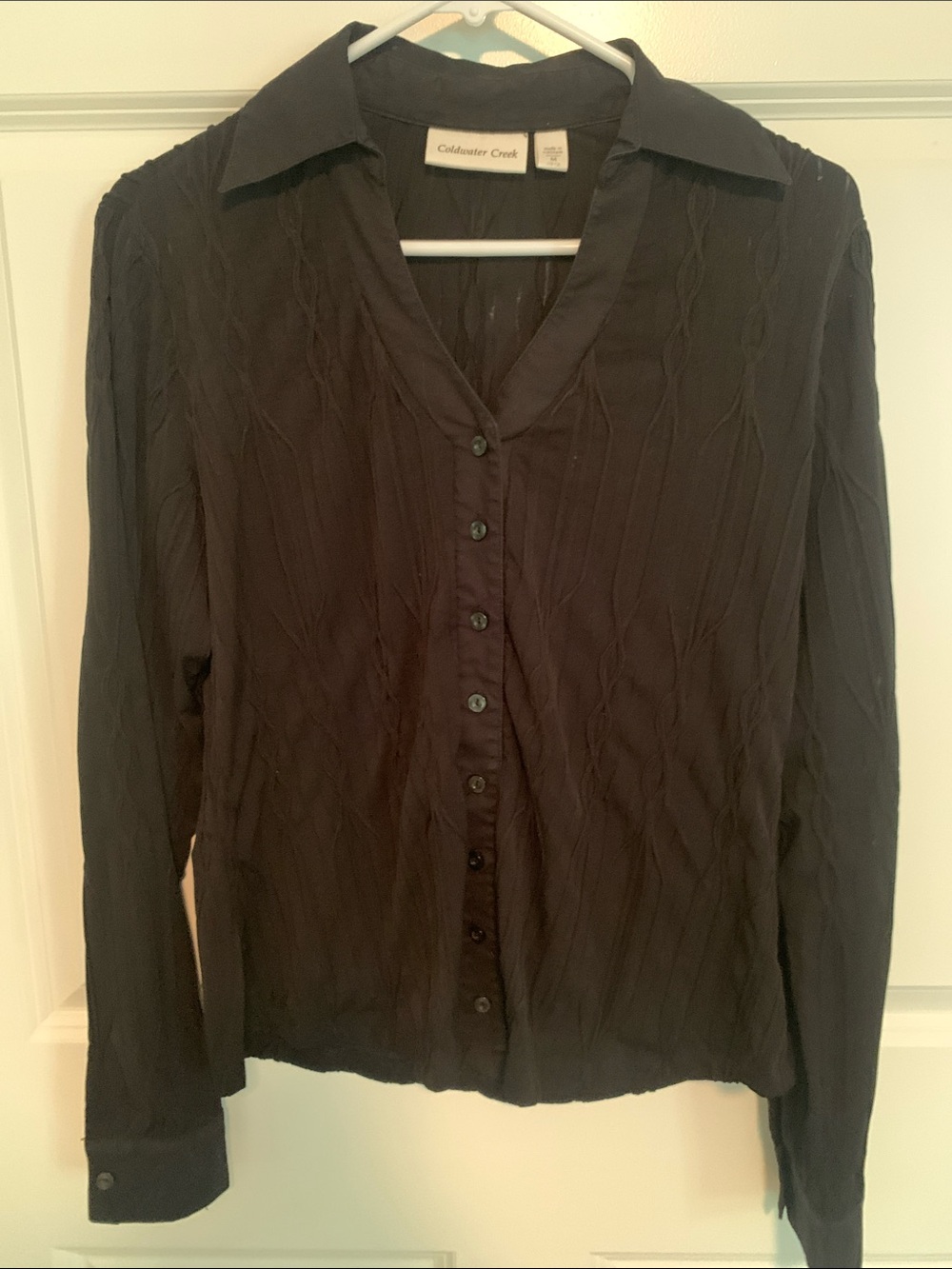 Coldwater Creek Black Textured Button-Up Blouse